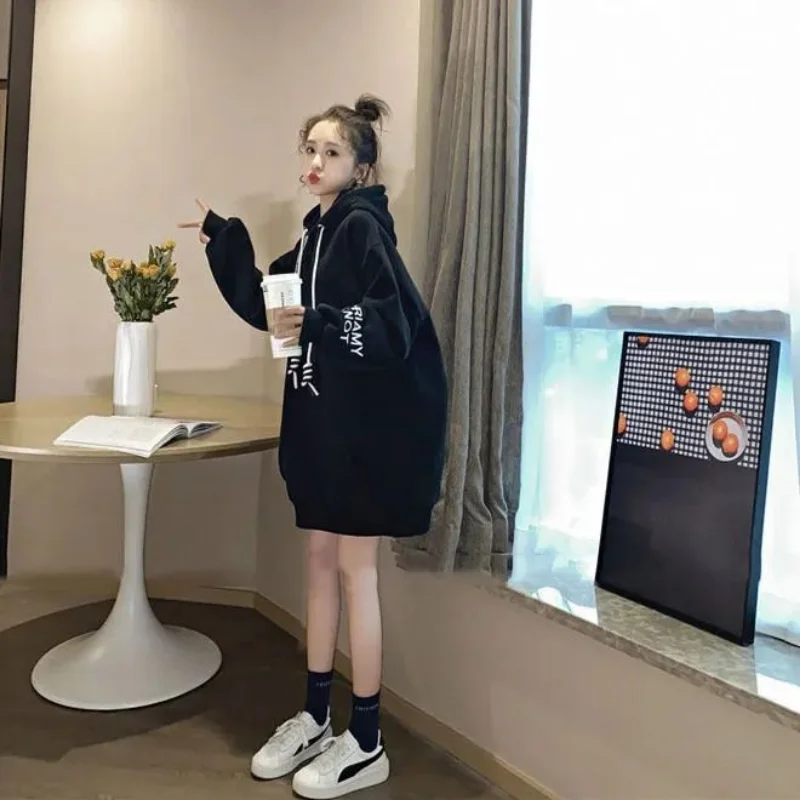 Winter Clothing Drawing - Streetwear Fleece Jurk Met Capuchon Y2K