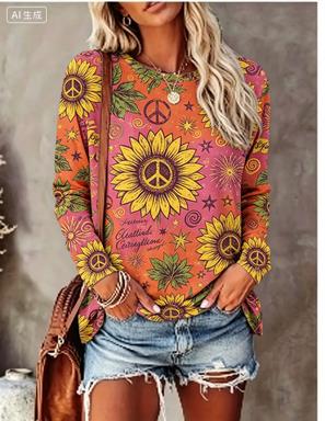 Winter Clothing For Women - Dames T-shirt met lange mouwen, hippie-stijl,