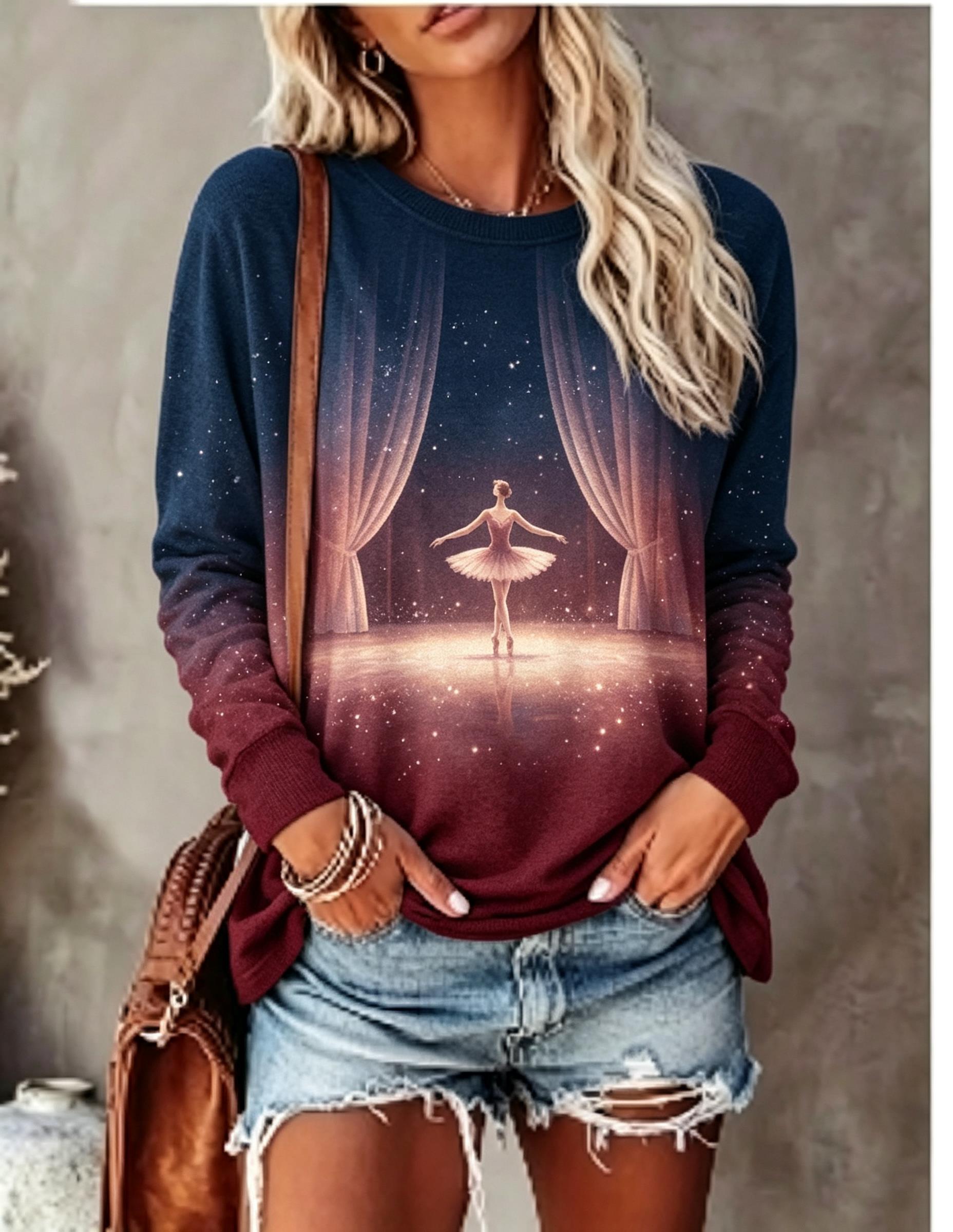 Winter Clothing For Women - Dames T-shirt met lange mouwen, balletdanseres,